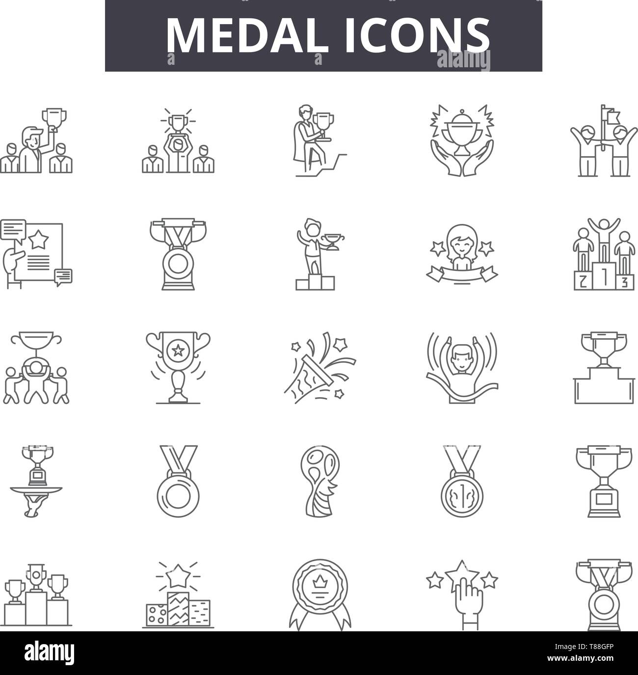 Medal concept line icons, signs, vector set, outline concept, linear ...