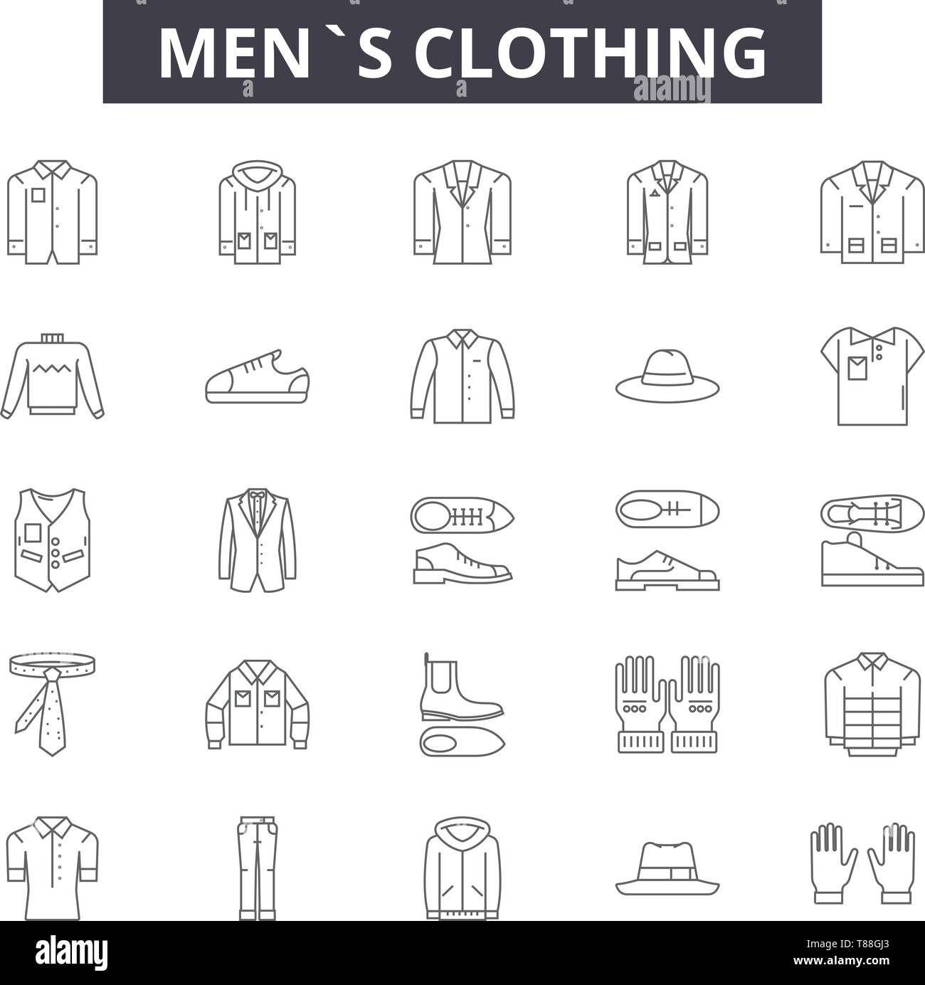 Mens clothing line icons, signs, vector set, outline concept, linear ...