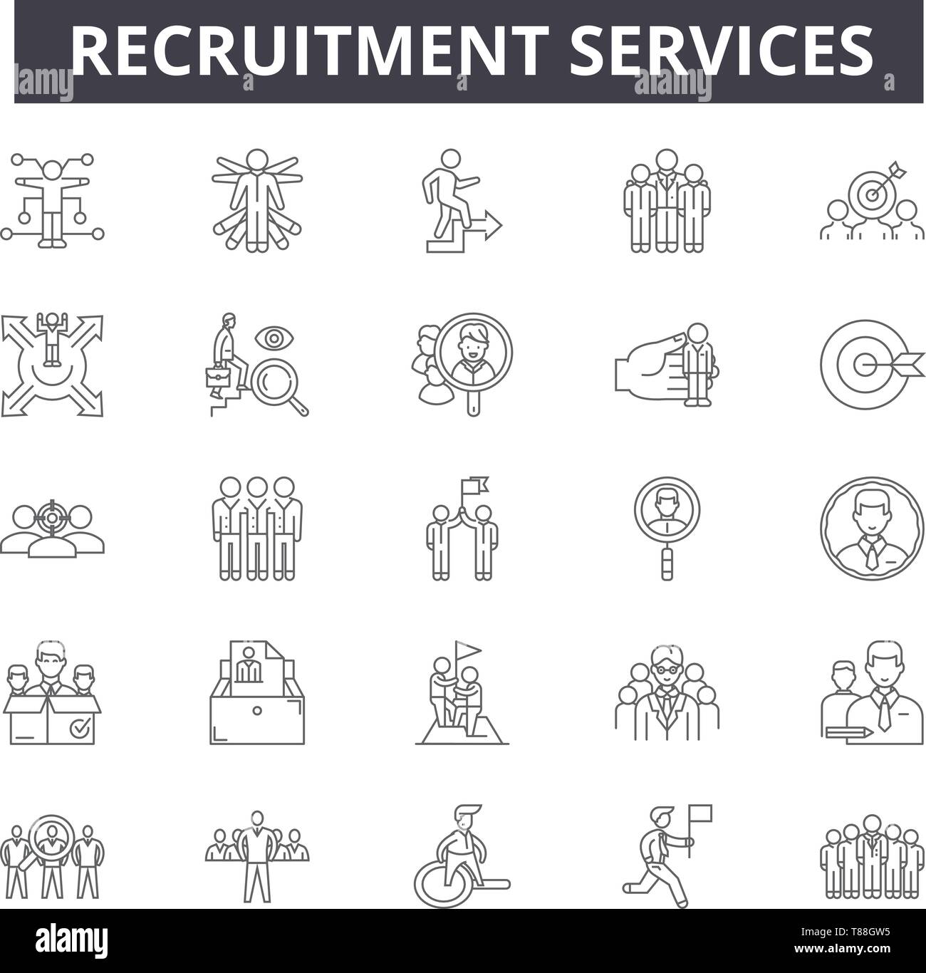 Recruitment services line icons, signs, vector set, outline concept ...