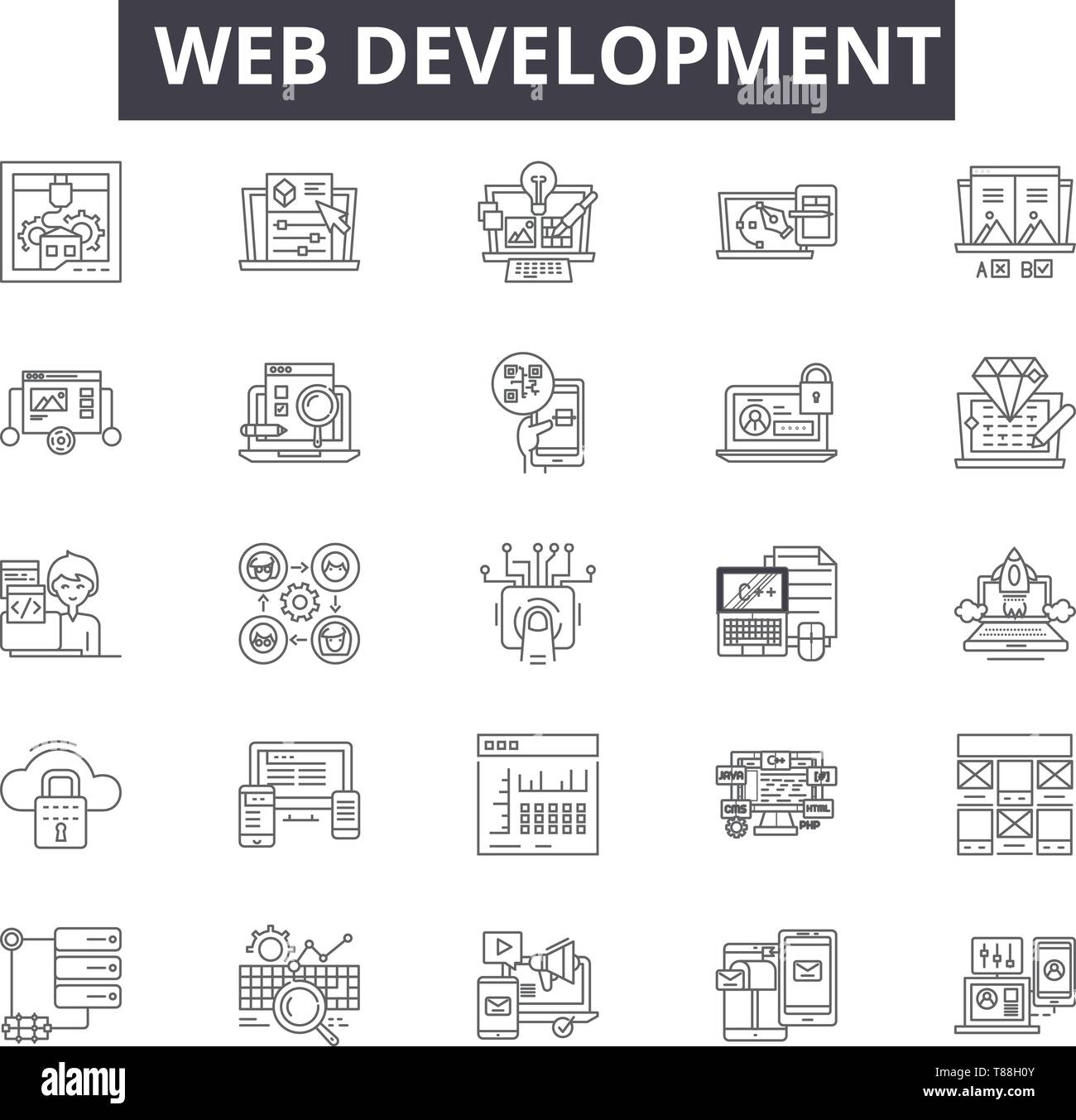 Web development line icons, signs, vector set, outline concept, linear ...