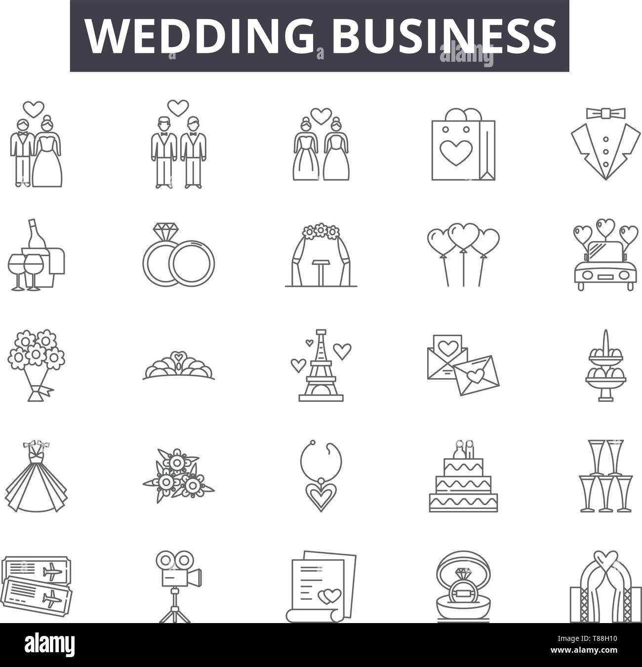Wedding business line icons, signs, vector set, outline concept, linear ...