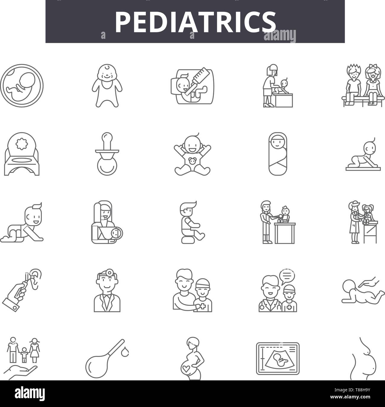 Pediatrics line icons, signs, vector set, linear concept, outline ...