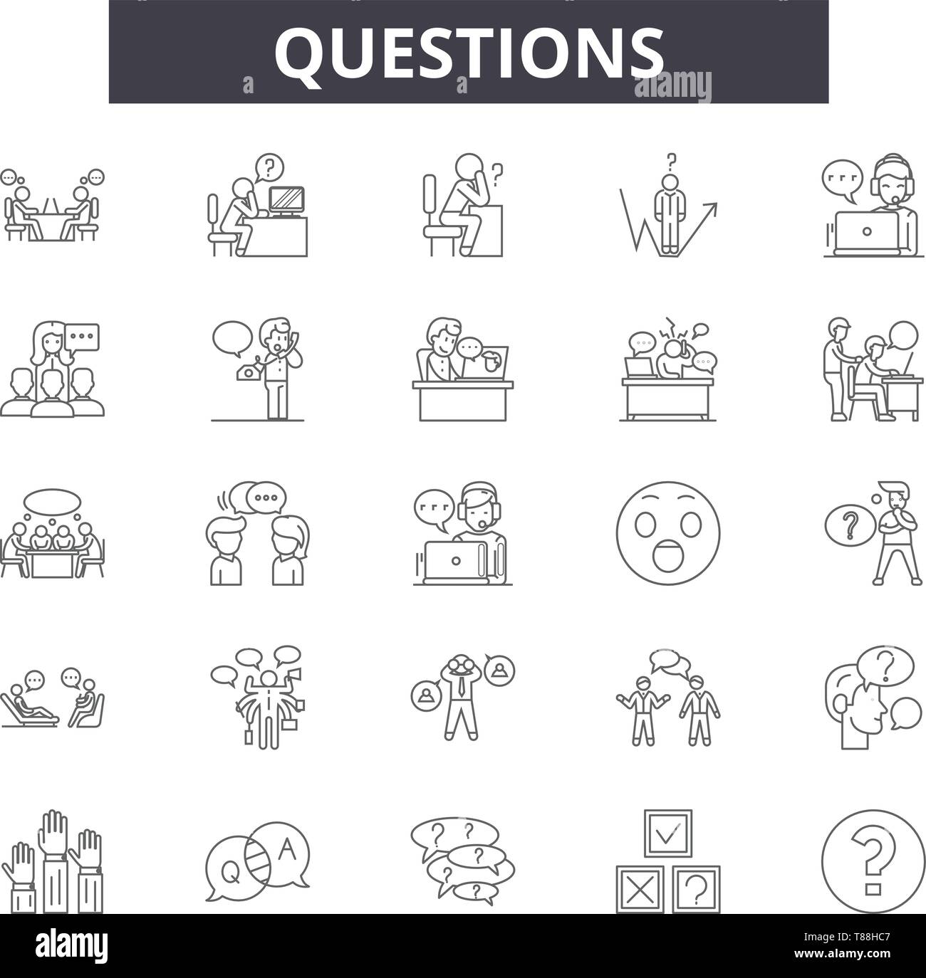 Questions line icons, signs, vector set, linear concept, outline ...