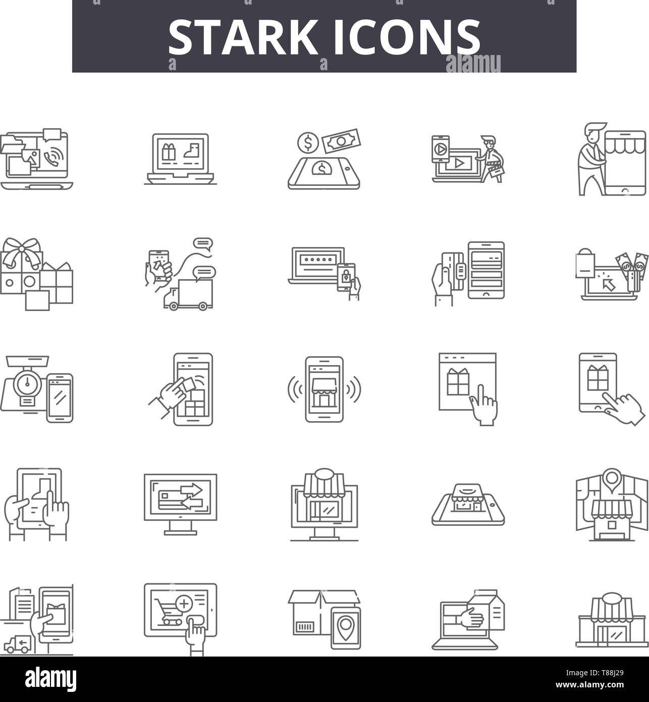 Stark line icons, signs, vector set, linear concept, outline illustration Stock Vector
