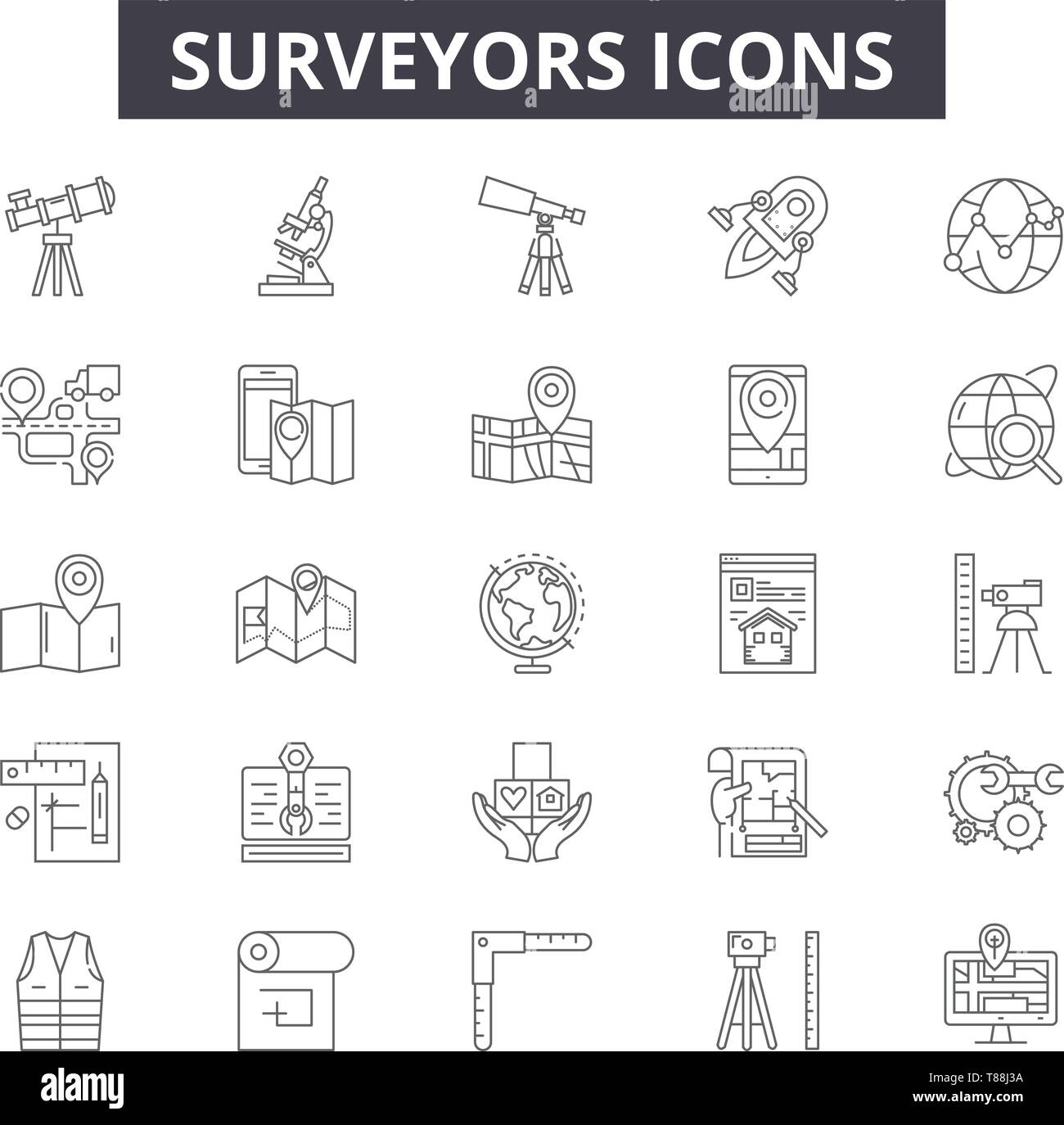 Surveyors line icons, signs, vector set, linear concept, outline ...