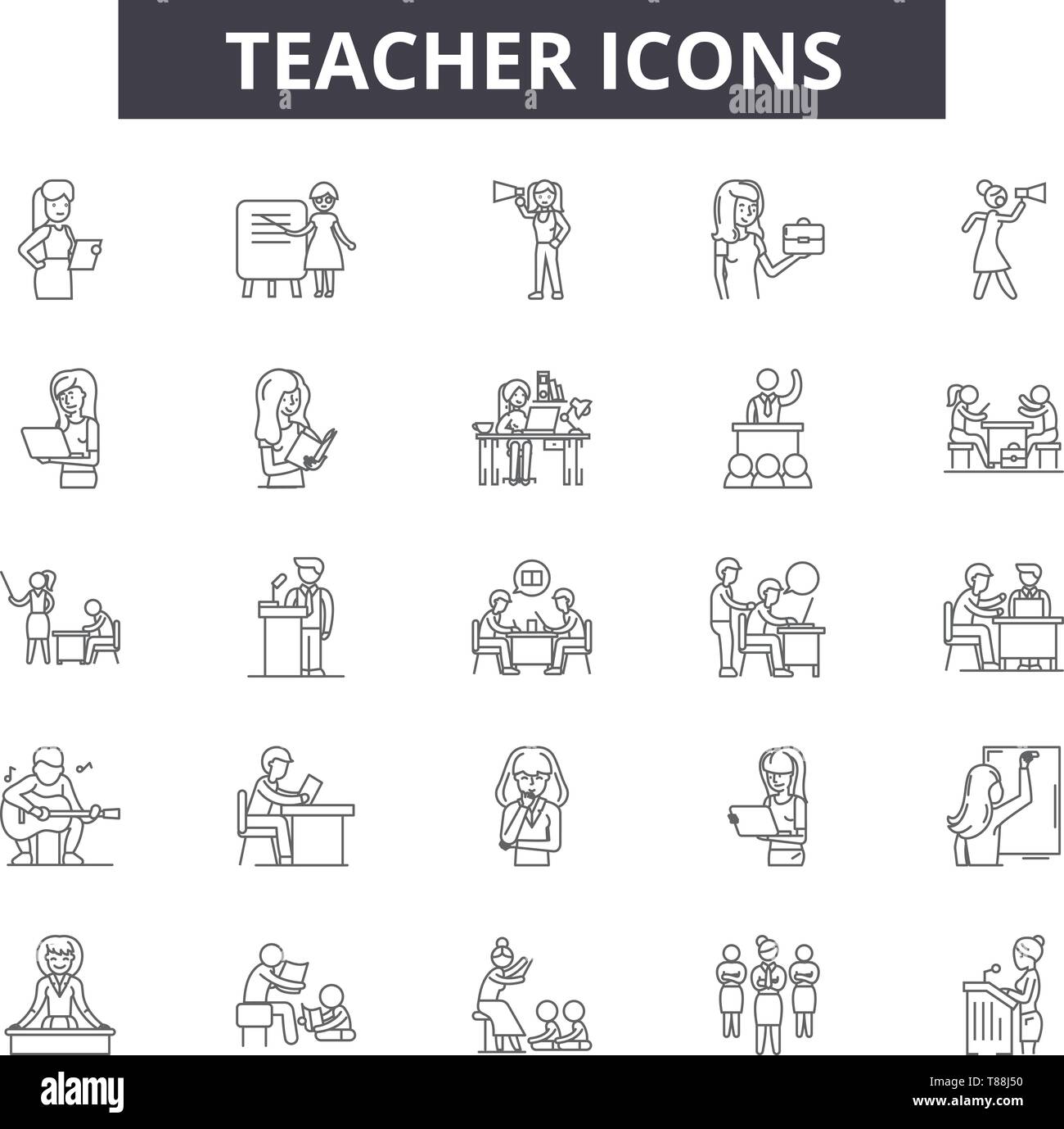 Teacher line icons, signs, vector set, linear concept, outline ...