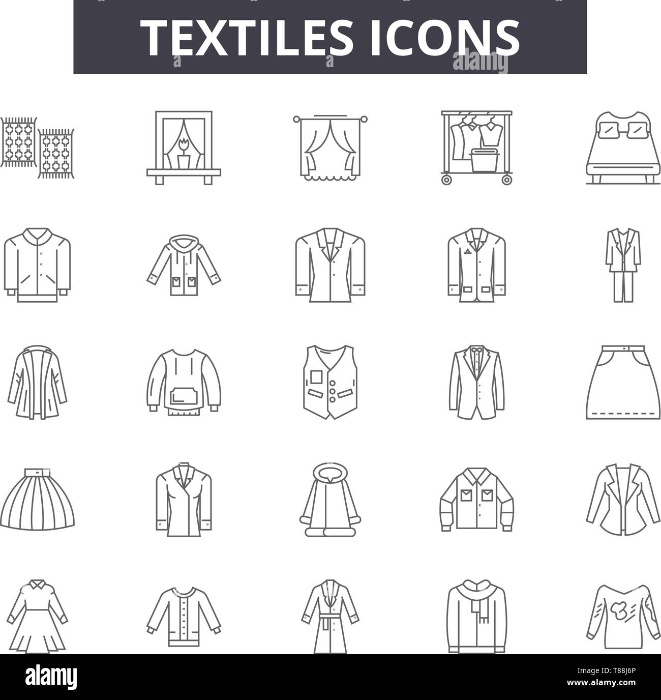 Textiles line icons, signs, vector set, linear concept, outline illustration Stock Vector