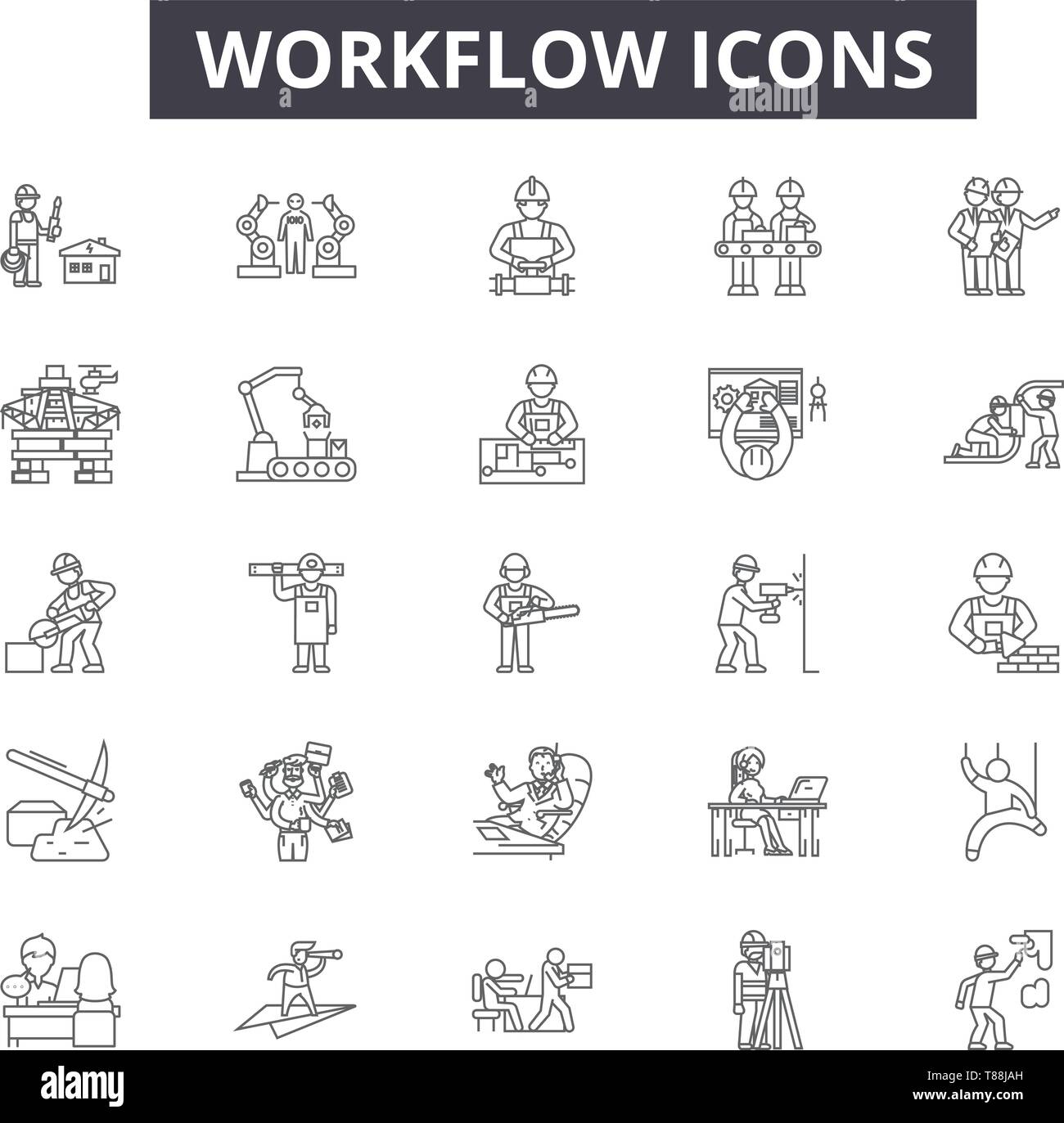 Workflow line icons, signs, vector set, linear concept, outline ...