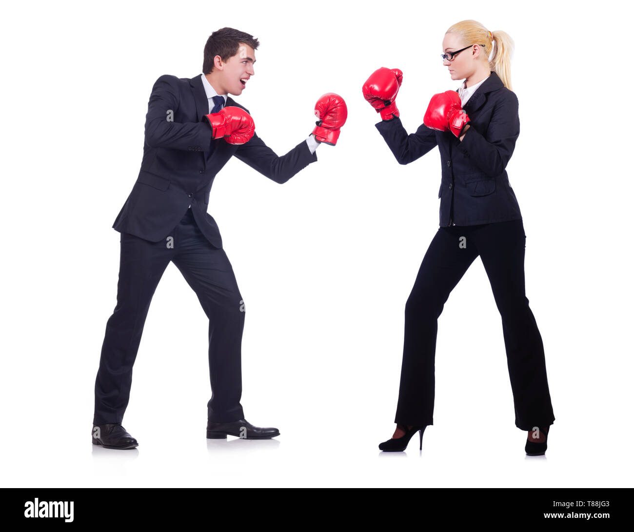 Pair in funny boxing concept Stock Photo