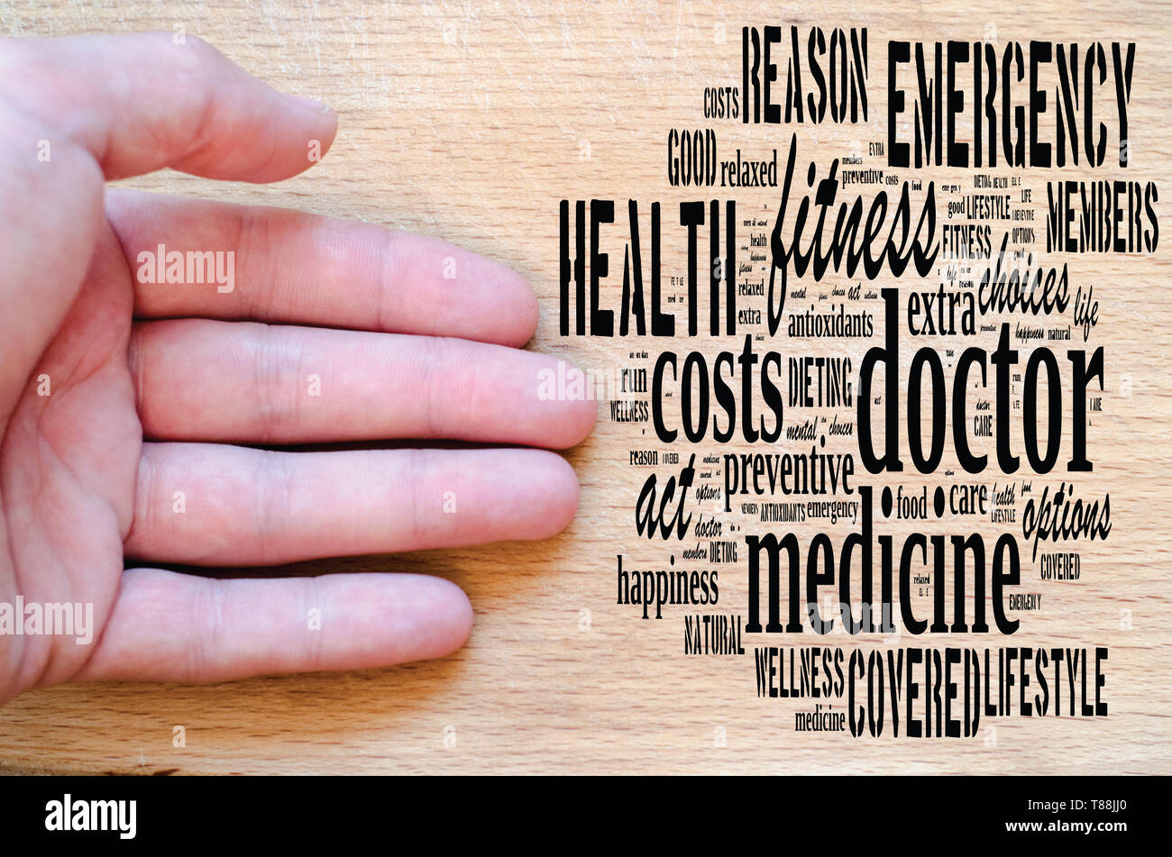 Doctor word cloud collage over wooden background Stock Photo