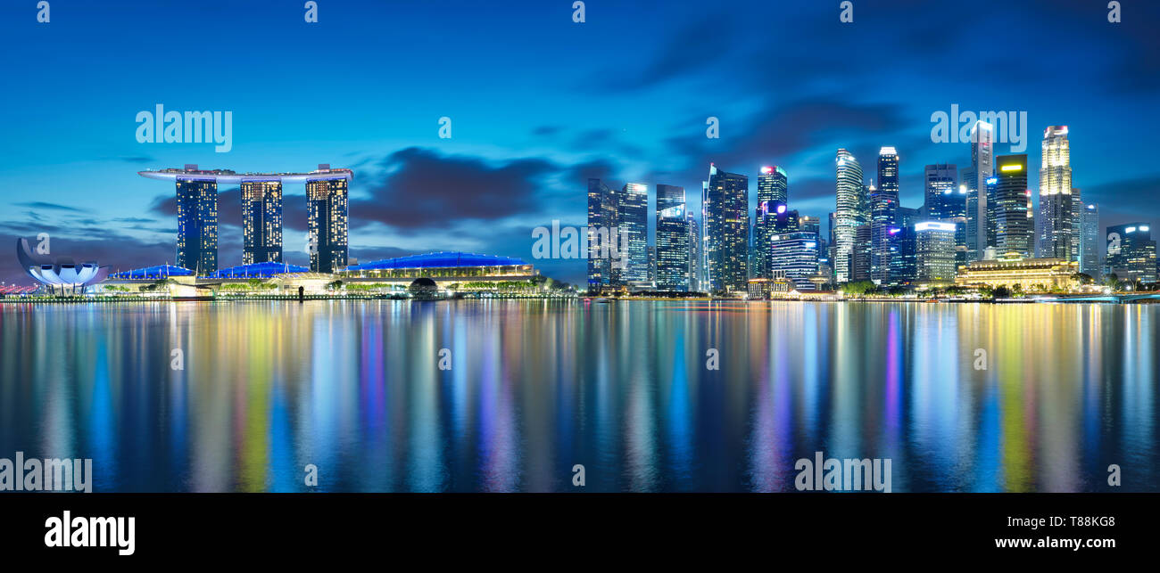 Panorama view of Singapore cityscape skyline ,night scene . Stock Photo