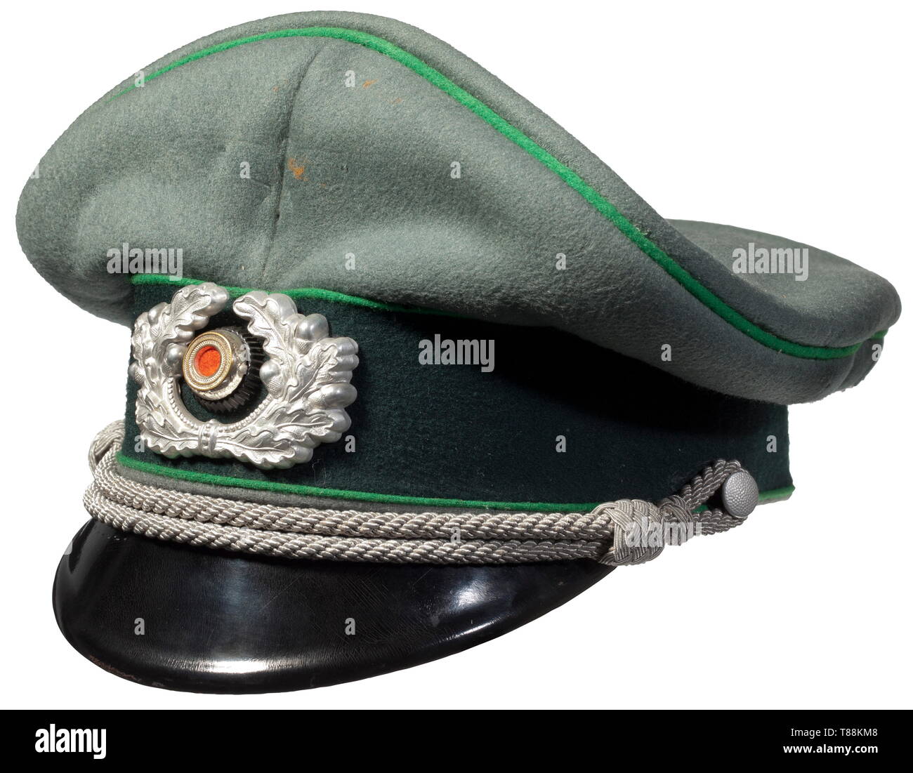 Walter Stettner Ritter von Grabenhofen - a visor cap for officers of the  Gebirgsjäger Made from field-grey cloth, dark green cap band, green piping,  silver cord, beige leather sweat band and inner