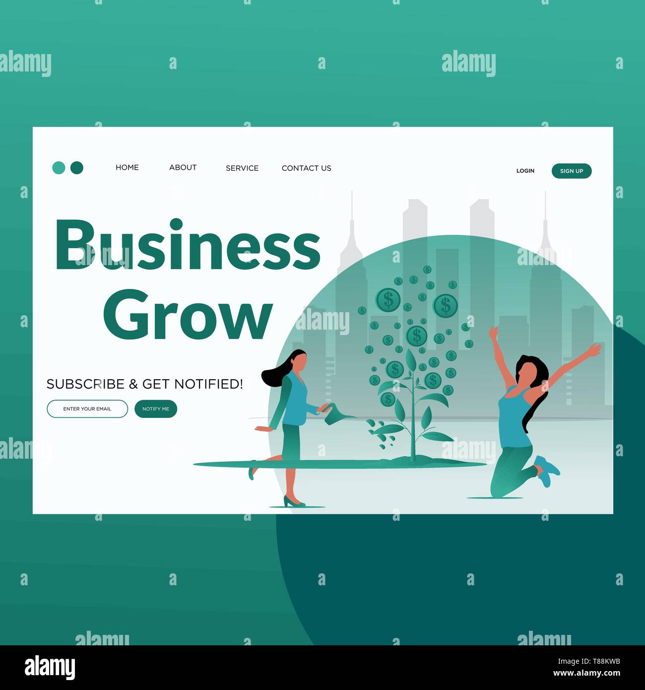 Growing Business- Flat Vector landing page illustration Stock Vector ...