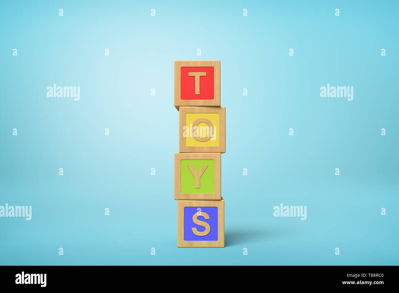3d rendering of alphabet toy blocks on blue background. Stock Photo