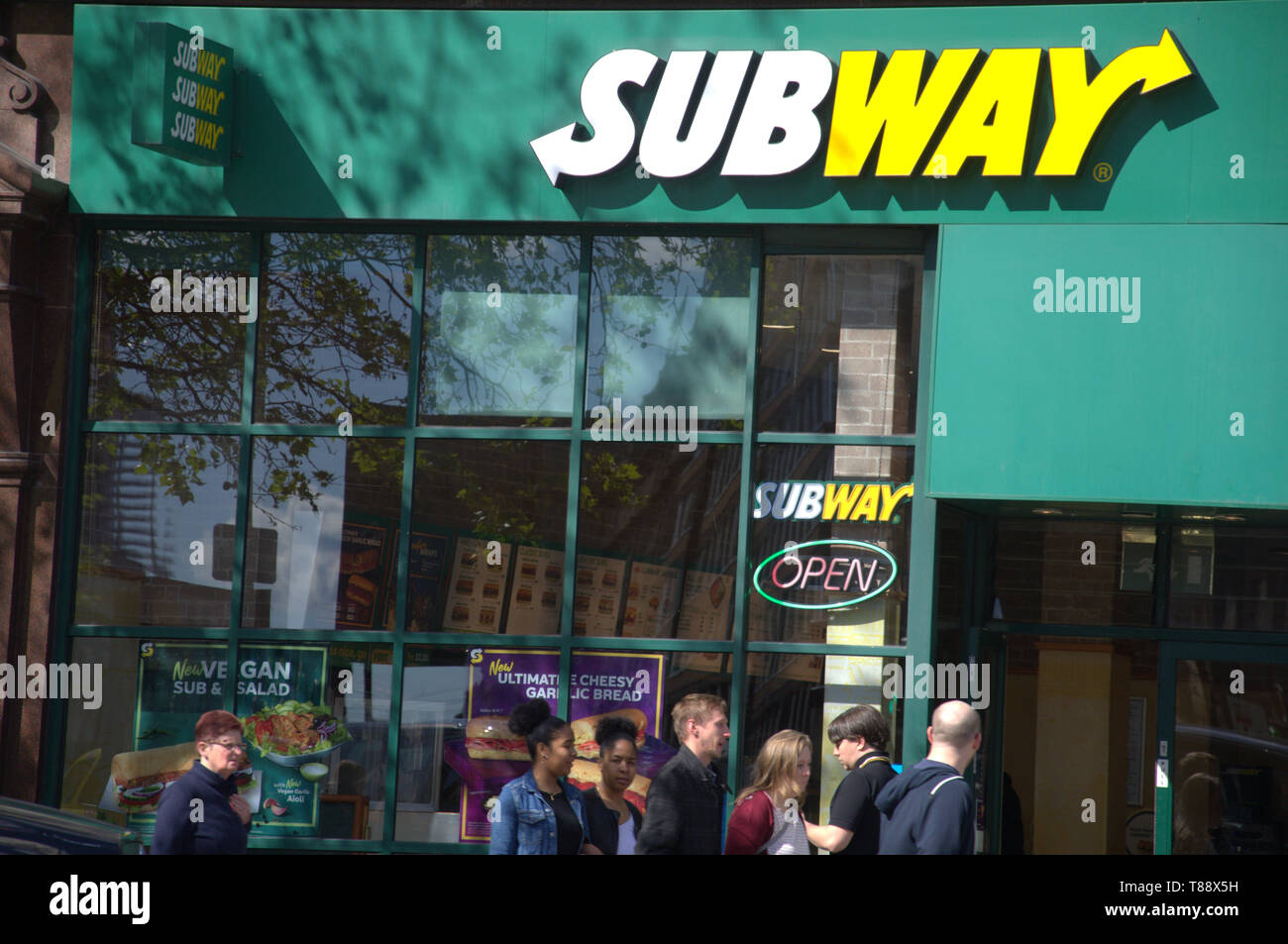 Exterior View Of Subway Shop In Piccadilly Gardens Manchester Uk
