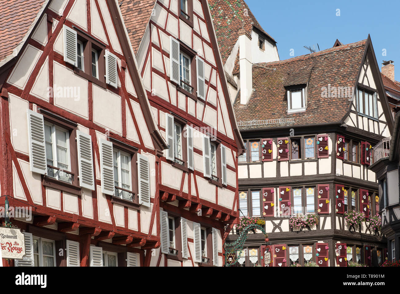 Strasbourg, France - August 14, 2017; Medieval architecture in the streets of strasbourg which is one of the largest cities in the area and populair w Stock Photo