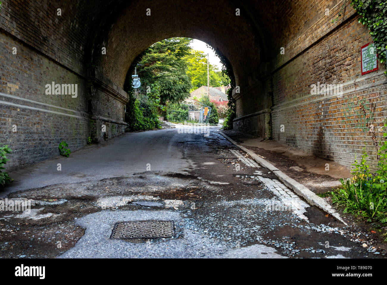 Railway bridge tunnel leading to Southill Road Chislehurst Stock Photo
