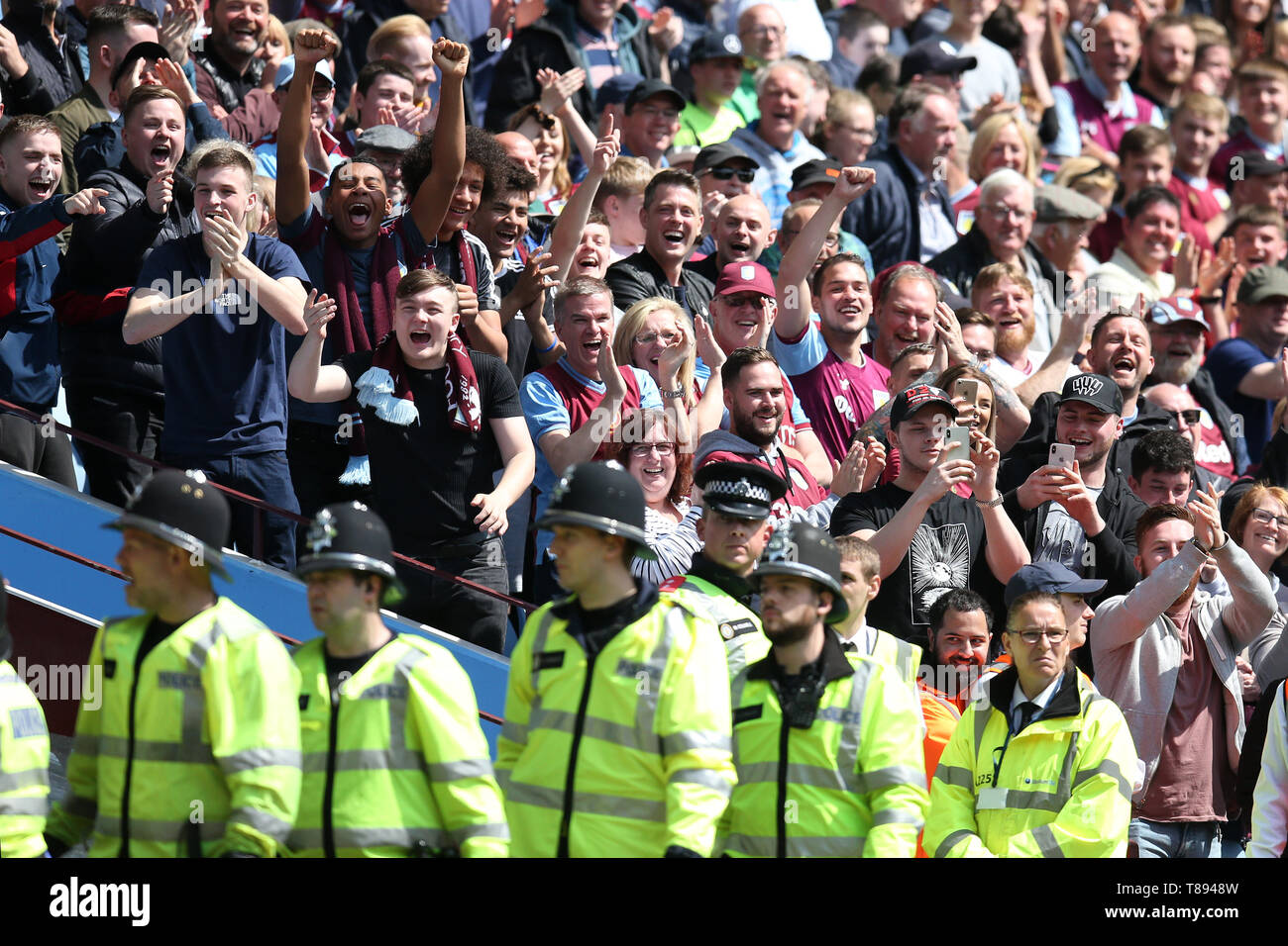 Birmingham, UK. 11th May 2019. Aston Villa fans. EFL Skybet Championship play off semi final, 1st leg match,  Aston Villa v West Bromwich Albion at Villa Park in Aston, Birmingham on Saturday 11th May 2019.  this image may only be used for Editorial purposes. Editorial use only, license required for commercial use. No use in betting, games or a single club/league/player publications. pic by Andrew Orchard sports photography/Alamy Live News Stock Photo