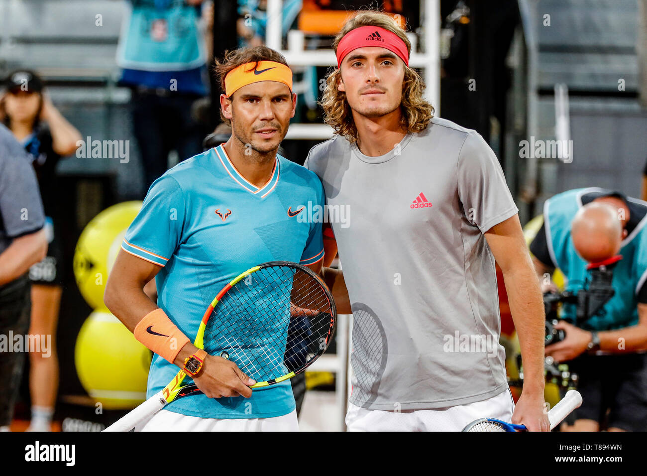 Caja Magica, Madrid, Spain. 11th May, 2019. Mutua Madrid Open, day 8;  Stefanos Tsitsipas (GRE) versus Rafael Nadal (ESP); Tsitsipas beat Nadal by  a score of 6-4 2-6 6-3 to make the