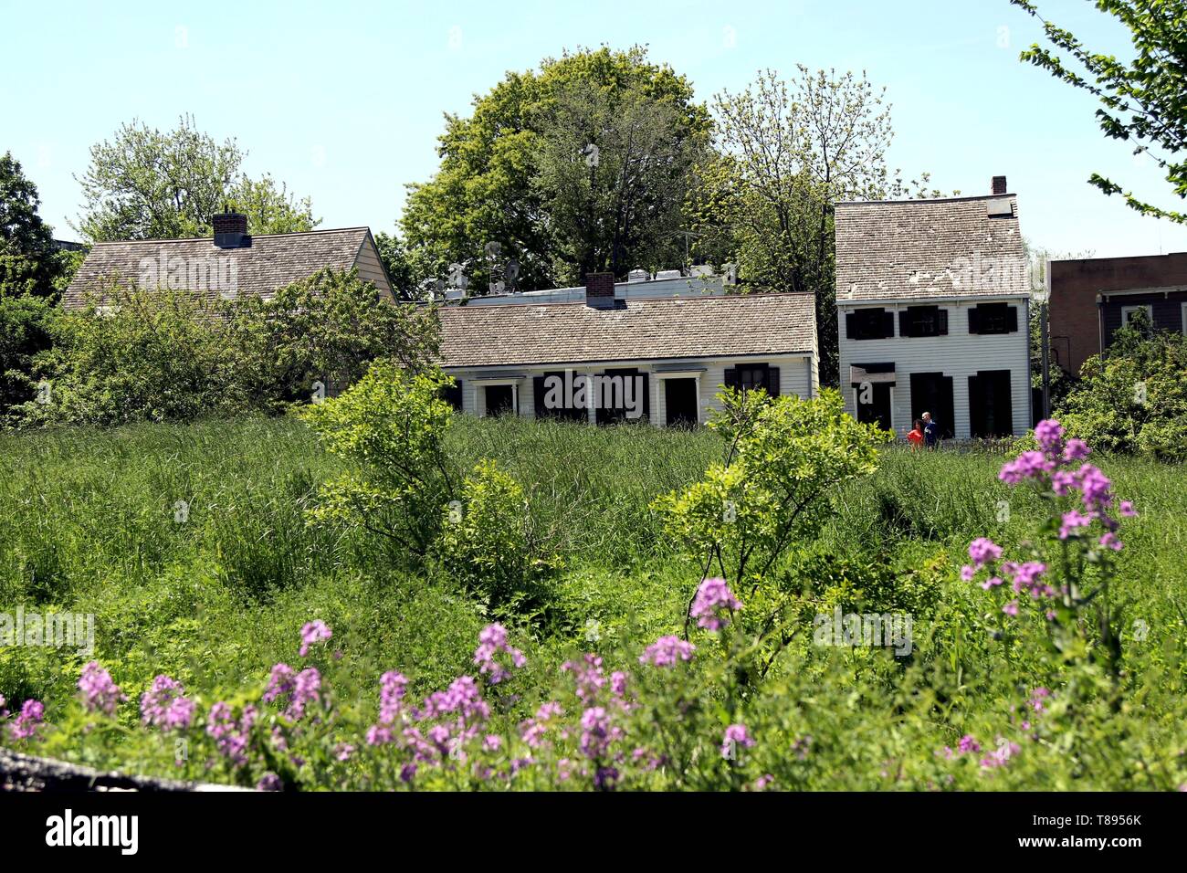 May 11, 2019 - New York City, New York, US - After the abolition of slavery in New York, freed African Americans bought plots of land at a then-remote area as a way to secure voting rights and generational wealth in a community that became known as Weeksville in Crown Heights, Brooklyn. In 1838, it was the largest free black communities in the state. Over the decades, European immigrants took over the community and most of the homes were razed. Now, the cultural institution faces closure and has turned to crowdfunding for its survival. Pictured are surving homes. (Credit Image: © G. Ronald Lop Stock Photo