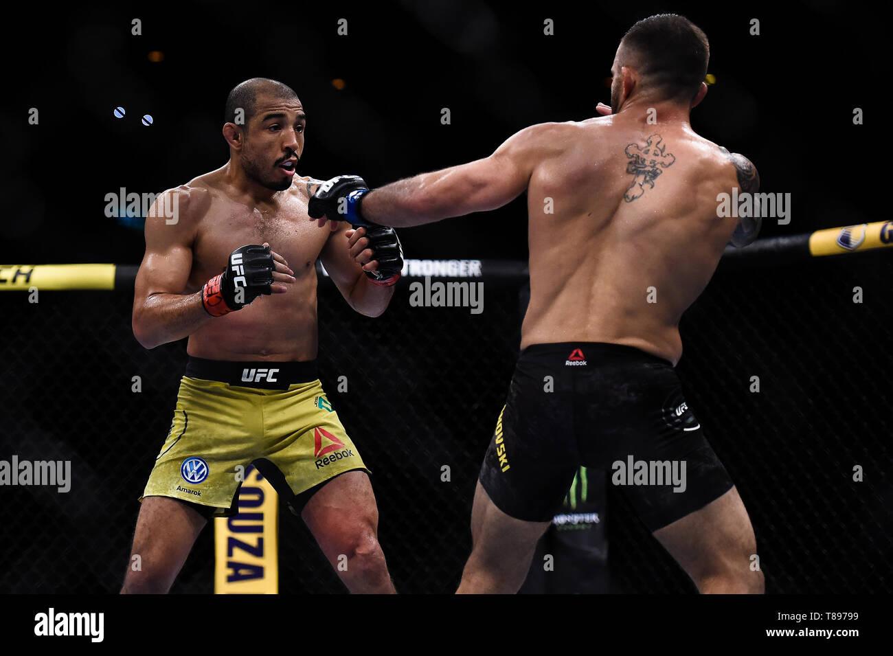 UFC 237: NAMAJUNAS vs. ANDRADE - Fighters Jose Aldo (red glove) and Alexander  Volkanovski (blue glove) during