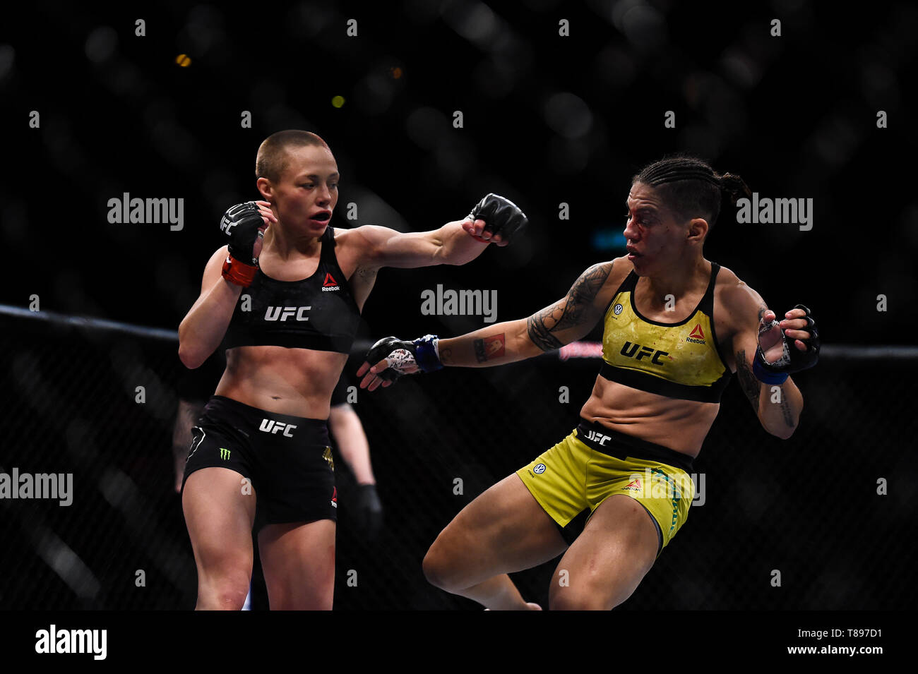 UFC 237: NAMAJUNAS vs. ANDRADE - Fighters Rose Namajunas (red glove) and  Jessica Andrade (blue glove) during