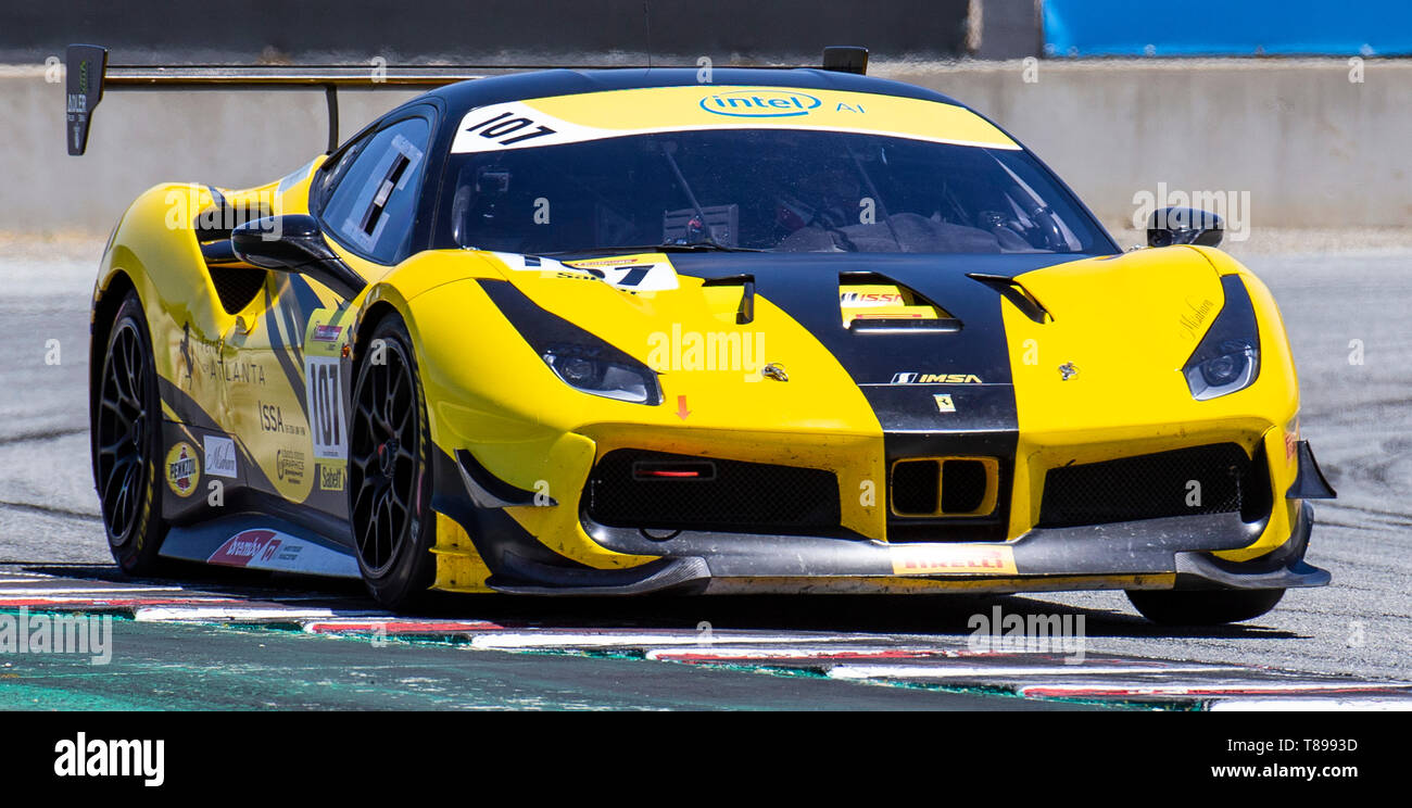 Monterey, California, USA. 11th May 2019. Ferrari Challenge Race 1 S/S-AM # 107 Mark Issa coming out off turn 11 during the Ferrari Challenge at Weathertech Raceway Laguna Seca Monterey CA Thurman James/CSM Credit: Cal Sport Media/Alamy Live News Stock Photo