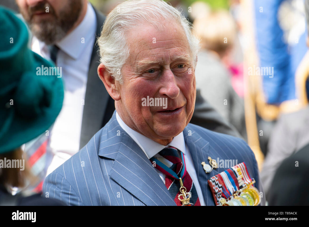 Hyde Park London, UK. 12th May 2019. HRH The Prince of Wales, Field Marshal, Colonel in Chief 1st The Queen’s Dragoon Guards, takes the salute at the Combined Cavalry Old Comrades Association 95th annual parade and service. The parade is commanded by Lieutenant-General Sir Simon Mayall, KCB, CB, Colonel of 1st The Queens Dragoon Guards who are the sponsor regiment of this year’s event. Credit: Malcolm Park/Alamy Live News. Stock Photo