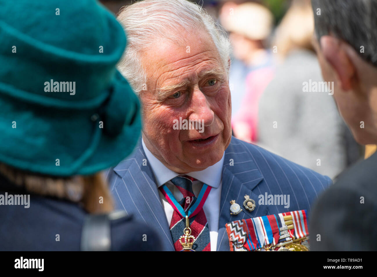 Hyde Park London, UK. 12th May 2019. HRH The Prince of Wales, Field Marshal, Colonel in Chief 1st The Queen’s Dragoon Guards, takes the salute at the Combined Cavalry Old Comrades Association 95th annual parade and service. The parade is commanded by Lieutenant-General Sir Simon Mayall, KCB, CB, Colonel of 1st The Queens Dragoon Guards who are the sponsor regiment of this year’s event. Credit: Malcolm Park/Alamy Live News. Stock Photo