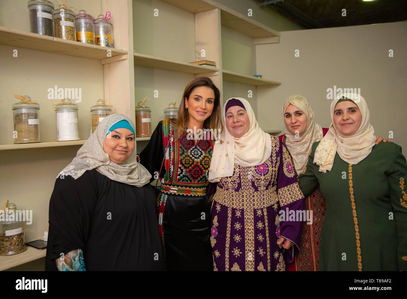 Ajloun, Jordan. 07th May, 2019. Queen Rania joins a group of women for Iftar in Ajloun, on May 07, 2019, she hosted an Iftar banquet at the Royal Academy for Nature Conservation Restaurant for a group of women active in civil society, education, and volunteer work Credit: Royal Hashemite Court/Albert Ph van der Werf/Netherlands OUT/Point De Vue OUT |/dpa/Alamy Live News Stock Photo