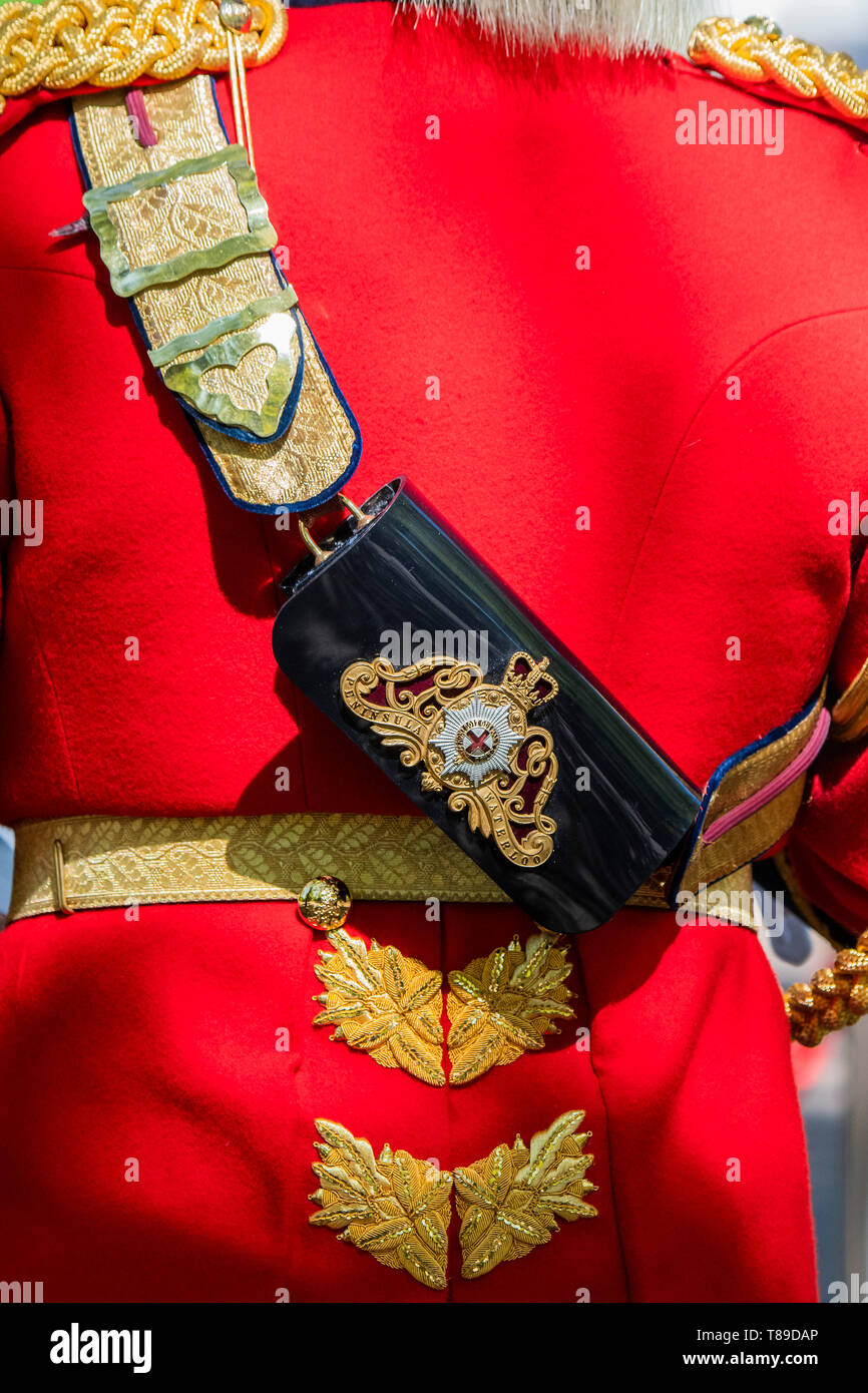 London, UK. 12th May, 2019. The Band Major - His Royal Highness The Prince of Wales, Field Marshal, Colonel in Chief 1ST The Queen’s Dragoon Guards, takes the salute at the Annual Parade and Service of The Combined Cavalry Old Comrades Association at the Cavalry Memorial adjacent to the Bandstand in Hyde Park. It is 95 years on from the unveiling and dedication of its memorial in Hyde Park. Credit: Guy Bell/Alamy Live News Stock Photo