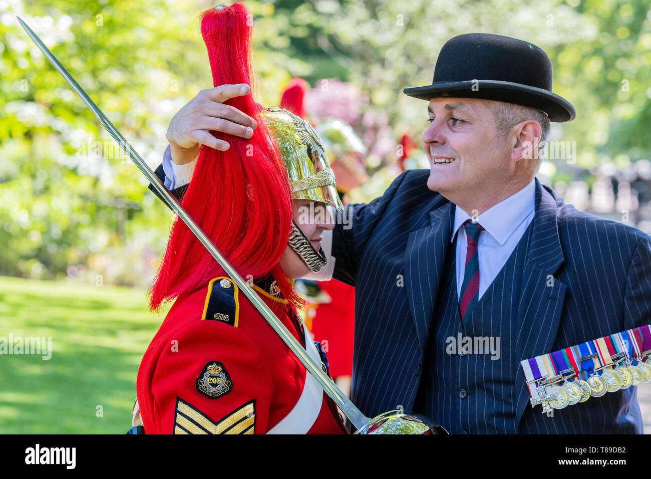 London, UK. 12th May, 2019. Final inspection - His Royal Highness The Prince of Wales, Field Marshal, Colonel in Chief 1ST The Queen’s Dragoon Guards, takes the salute at the Annual Parade and Service of The Combined Cavalry Old Comrades Association at the Cavalry Memorial adjacent to the Bandstand in Hyde Park. It is 95 years on from the unveiling and dedication of its memorial in Hyde Park. Credit: Guy Bell/Alamy Live News Stock Photo