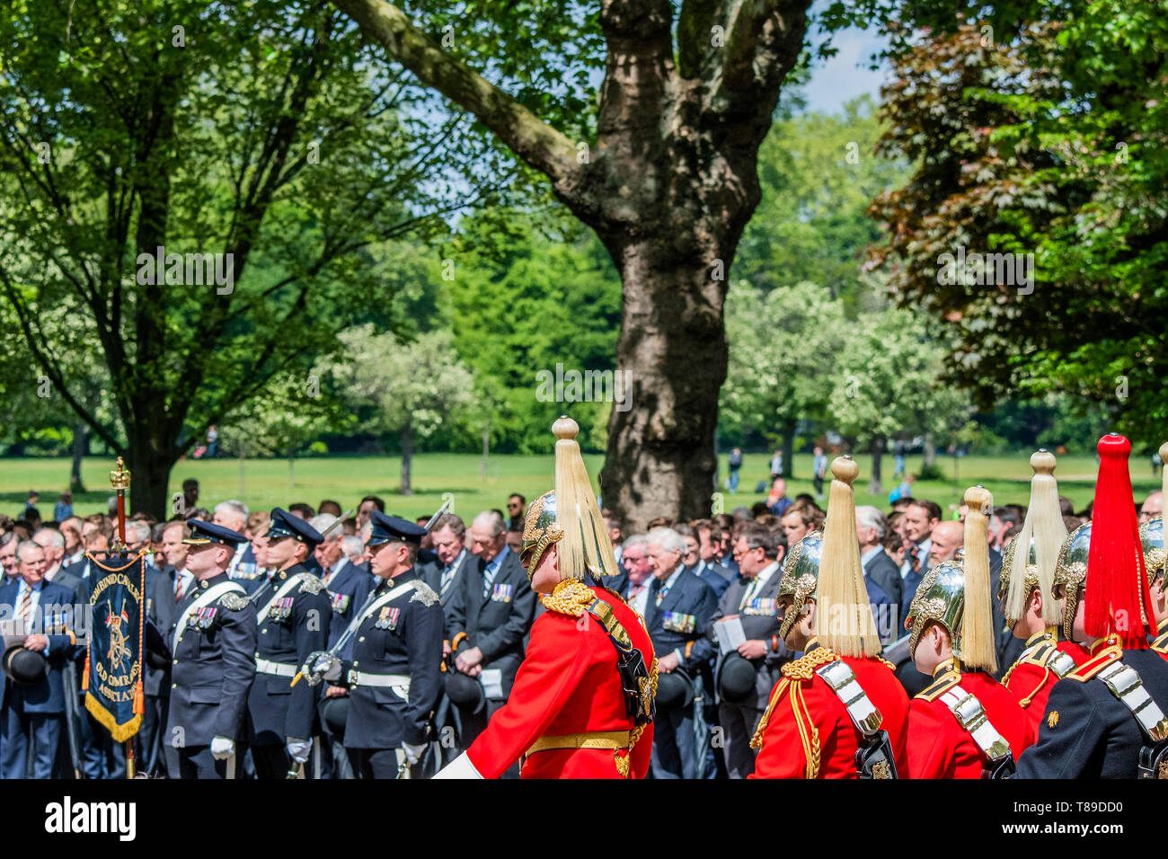 London, UK. 12th May, 2019. The service at the bandstand - His Royal Highness The Prince of Wales, Field Marshal, Colonel in Chief 1ST The Queen’s Dragoon Guards, takes the salute at the Annual Parade and Service of The Combined Cavalry Old Comrades Association at the Cavalry Memorial adjacent to the Bandstand in Hyde Park. It is 95 years on from the unveiling and dedication of its memorial in Hyde Park. Credit: Guy Bell/Alamy Live News Stock Photo