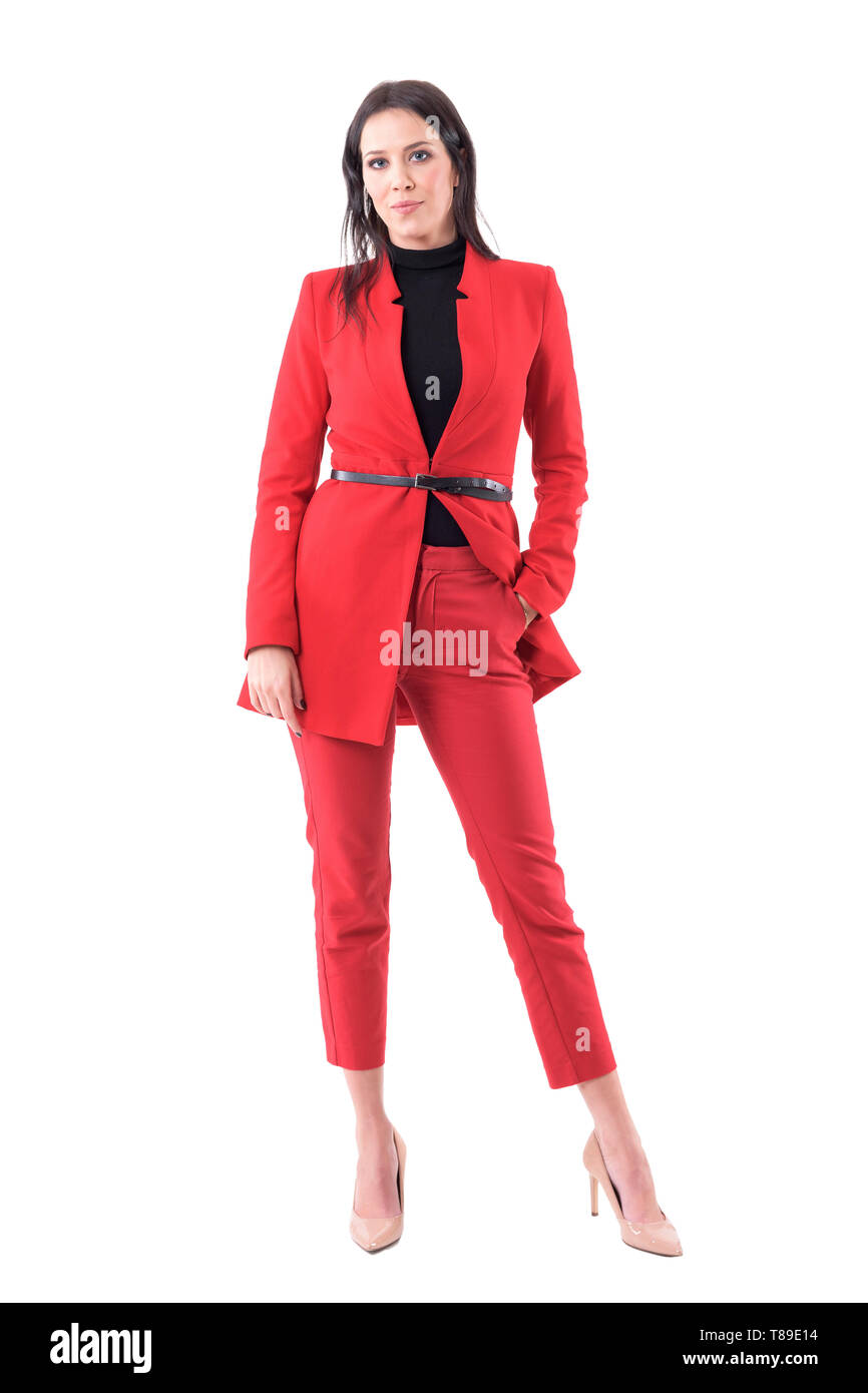 woman in red suit