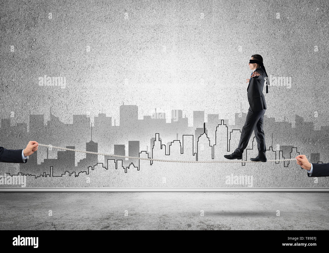 Business concept of risk support and assistance with man balancing on ...