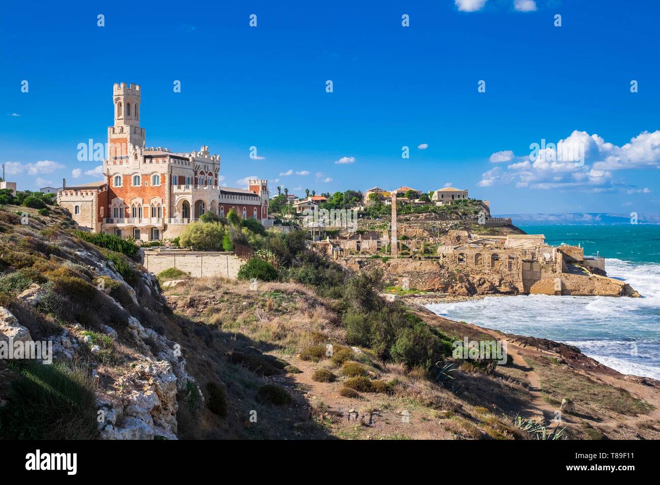 Italy, Sicily, Portopalo di Capo Passero, Castello Tafuri hotel Stock Photo