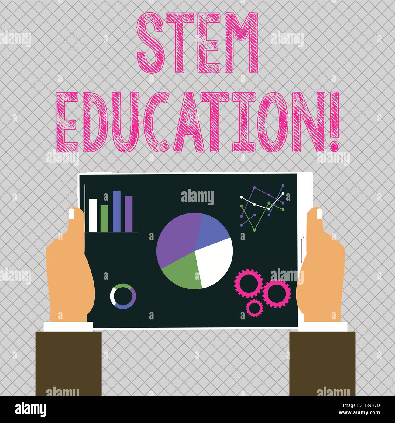Conceptual Hand Writing Showing Stem Education Concept Meaning Develop To Prepare Primary And Secondary Students For College Hands Holding Tablet Wit Stock Photo Alamy