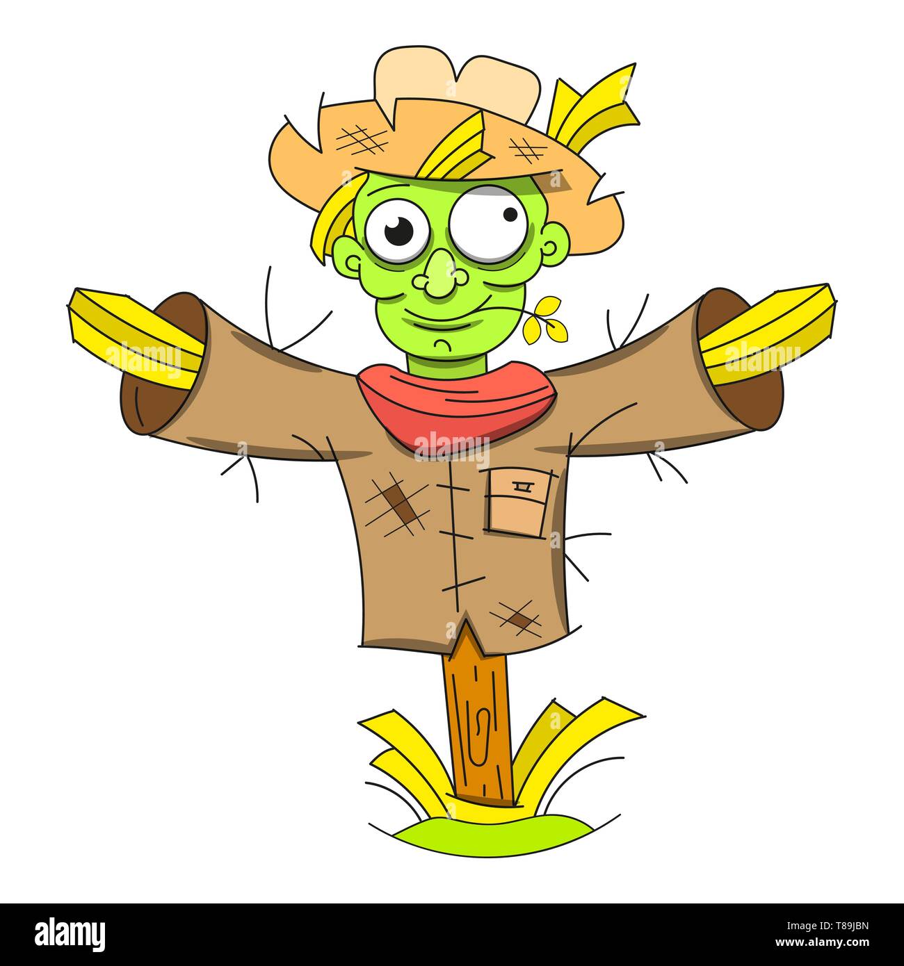 Cute halloween scarecrow doodle patch sticker.Vector illustration Stock Vector