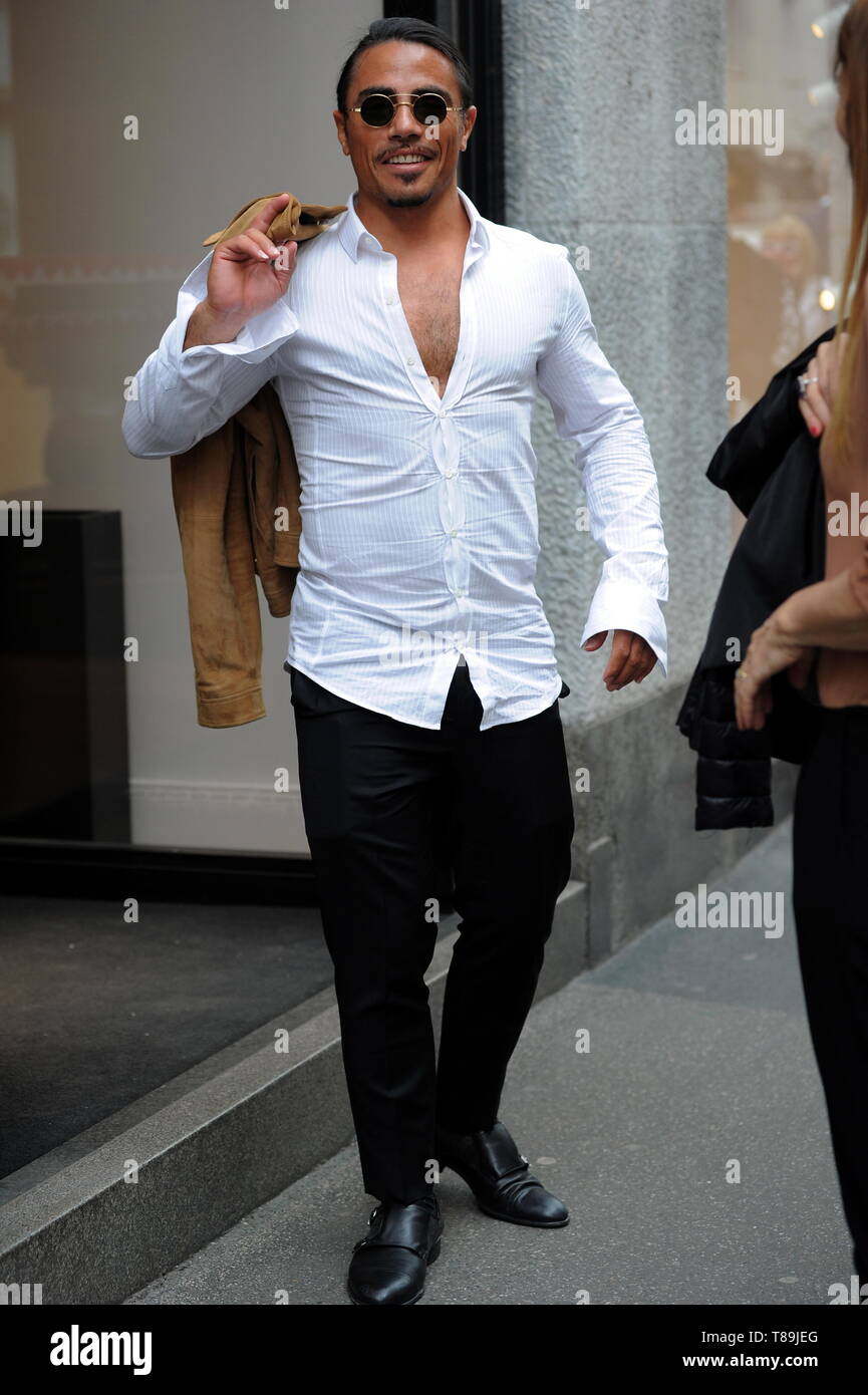 Turkish butcher Salt Bae aka Nusret Gokce out and about in Milan Featuring:  Salt Bae, Nusret Gokce Where: Milan, Italy When: 10 Apr 2019 Credit:  IPA/WENN.com **Only available for publication in UK,