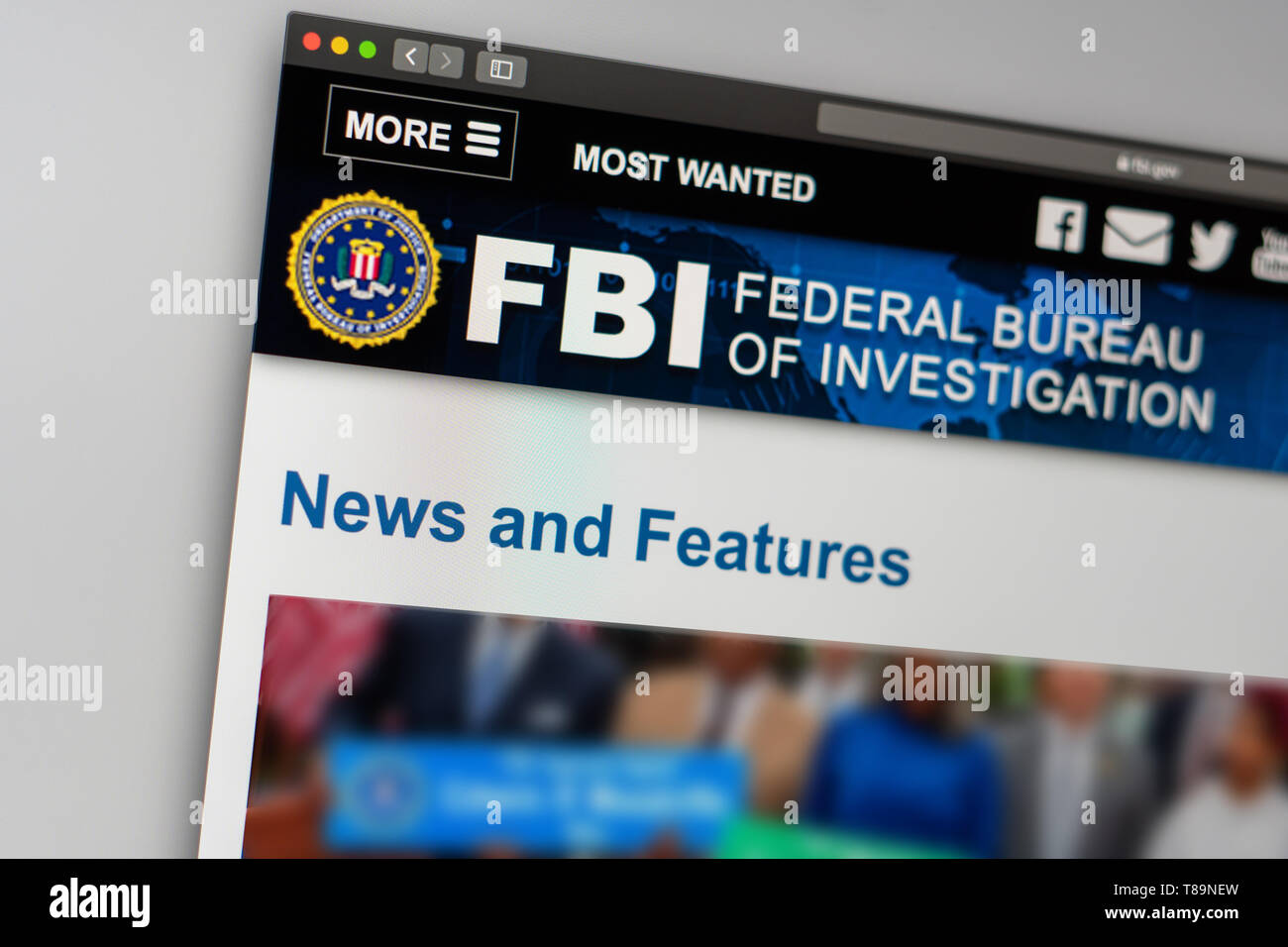 Miami / USA - 05.11.2019: Federal Bureau of investigation website homepage. Close up of FBI logo. Can be used as illustrative for news media or other  Stock Photo