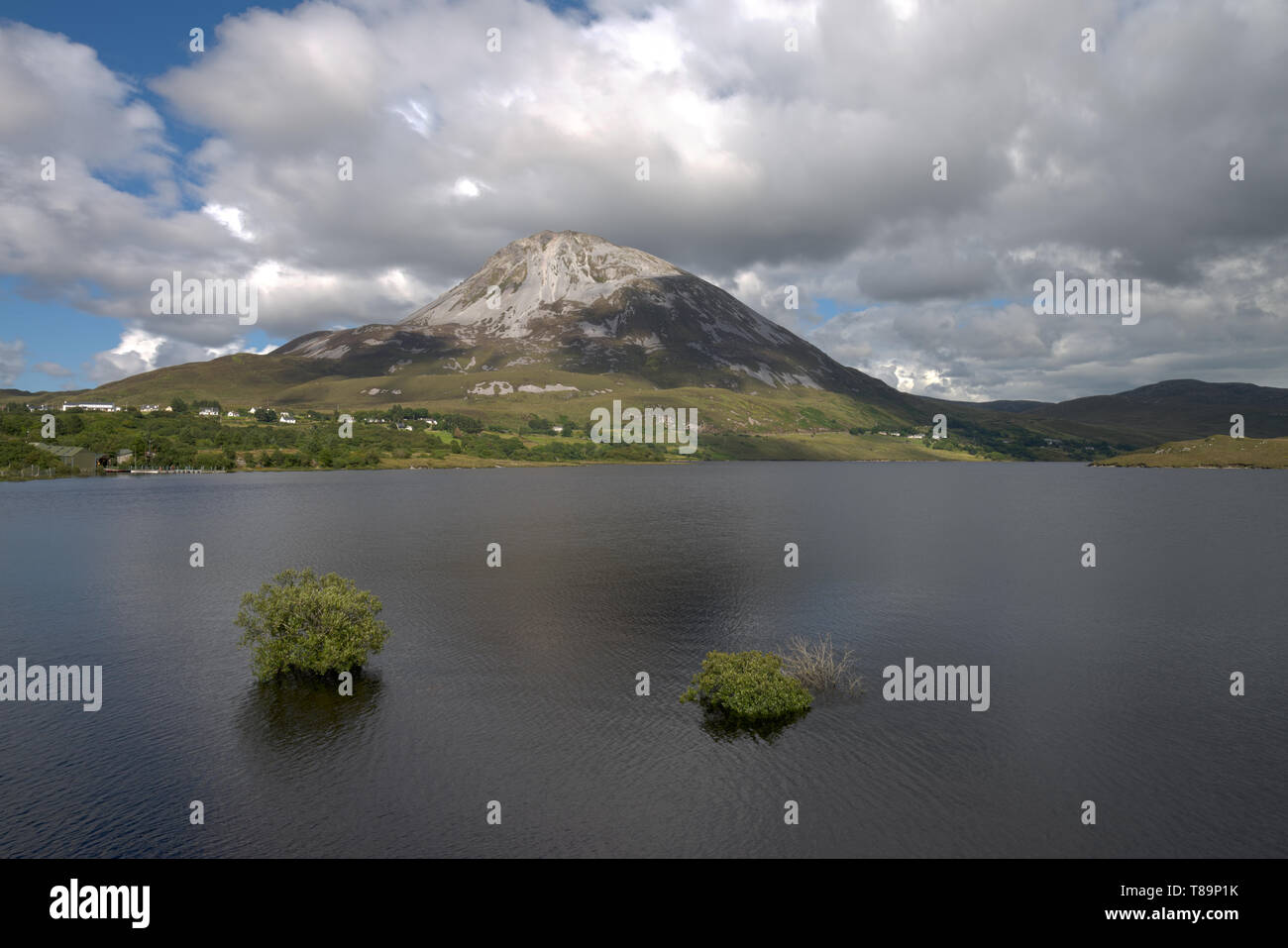 View of Dunlewey lake in front of the Mount Errigal near the Poisoned Glen in Donegal, Ireland Stock Photo