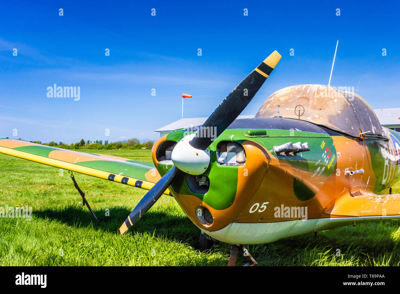 Single engine propeller plane, named Flak with camoflage style