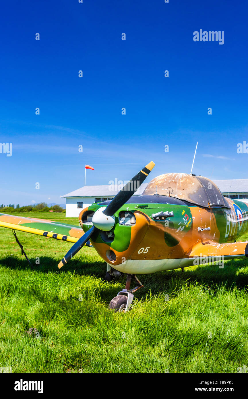 vleugel Consumeren Keel Single engine propeller plane, named Flak Magnet, with camoflage style  paint stored at Delta Heritage Airpark Stock Photo - Alamy