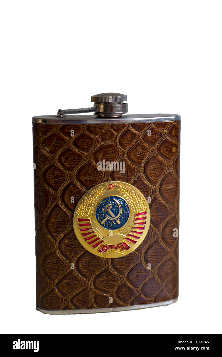 A drinking flask with soviet coat of arms Stock Photo