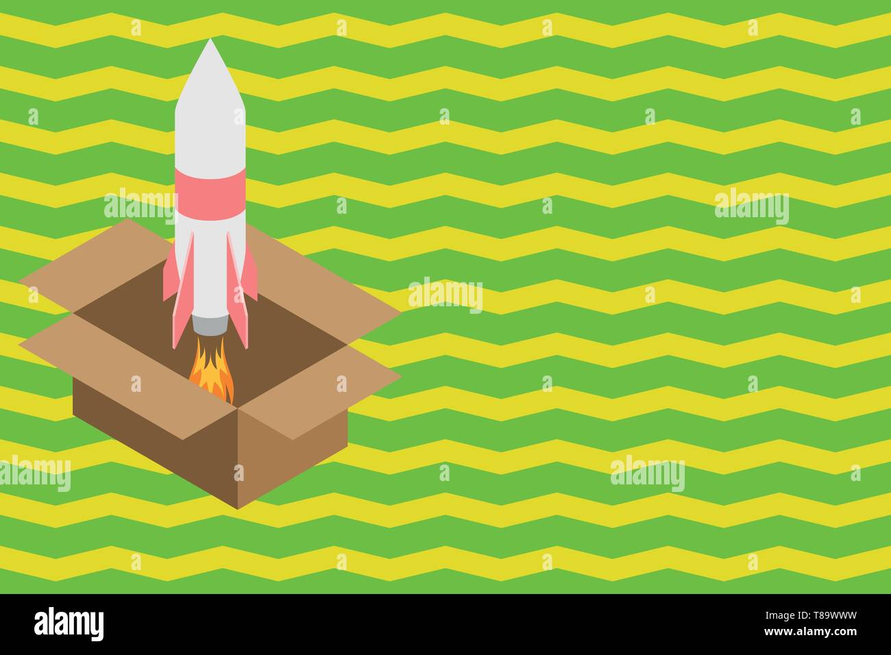 Fire launching rocket carton box. Starting up project. Fuel inspiration ...