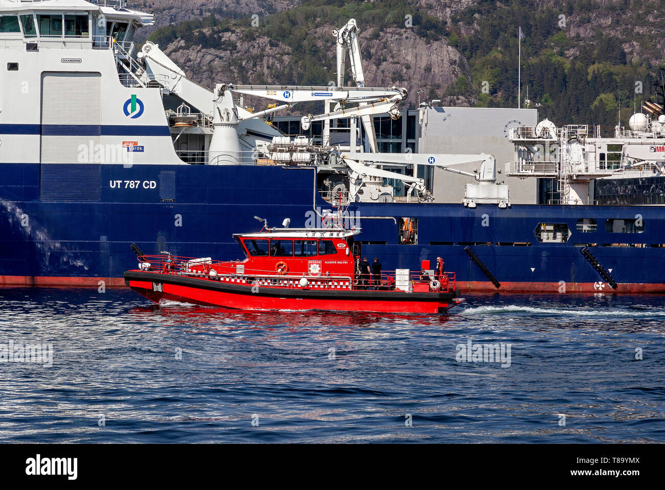SAR, Fire extinguisher and rescue vessel Sjobrand (Sjøbrand) in the port of Bergen, Norway. Stock Photo