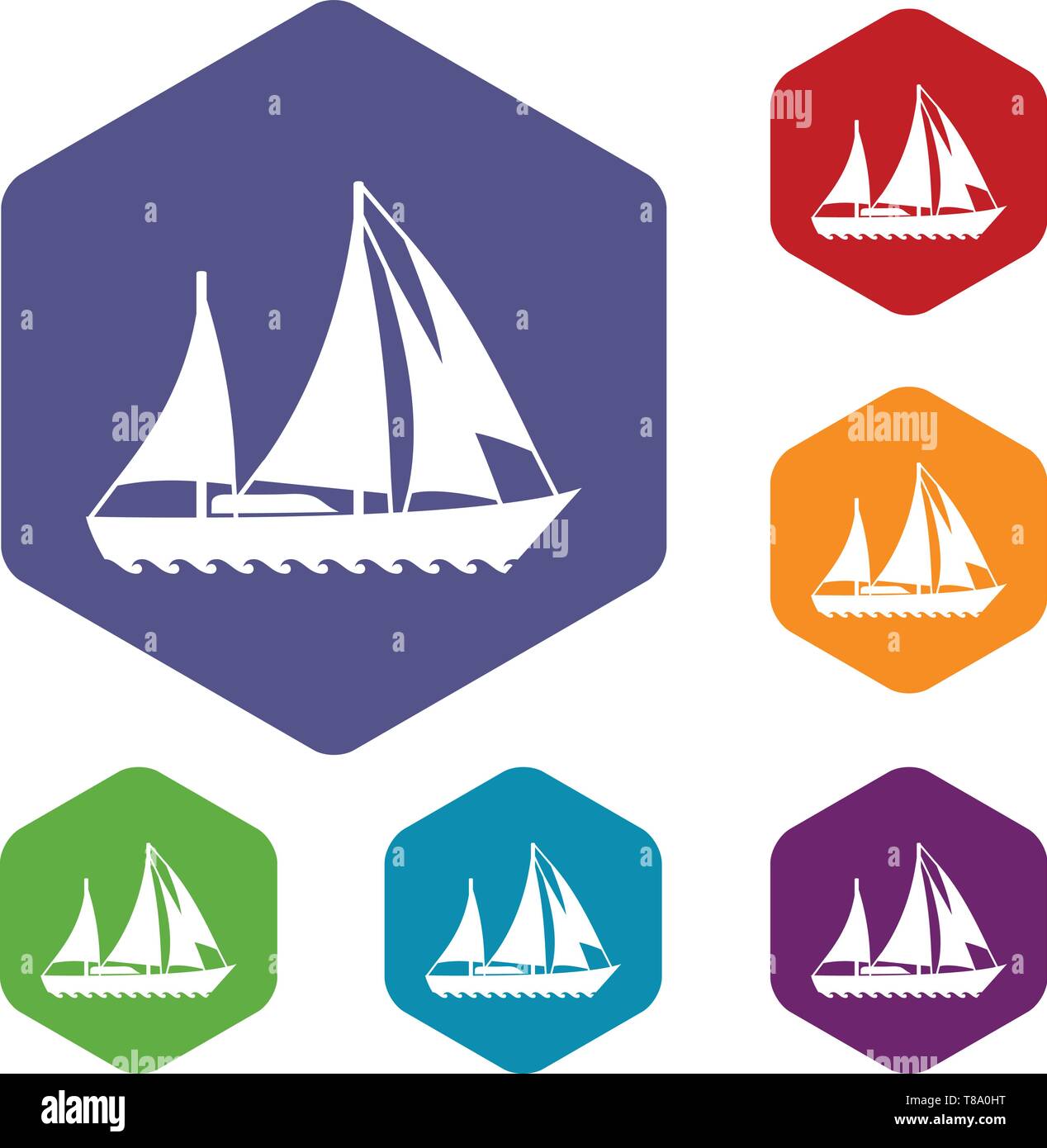 Sailing ship icons vector hexahedron Stock Vector