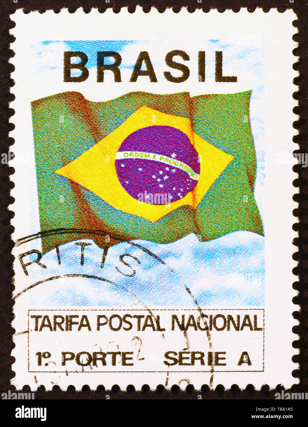 Brazilian flag on stamp Stock Photo
