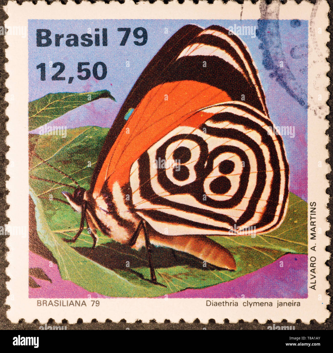 Nice butterfly on brazilian postage stamp Stock Photo
