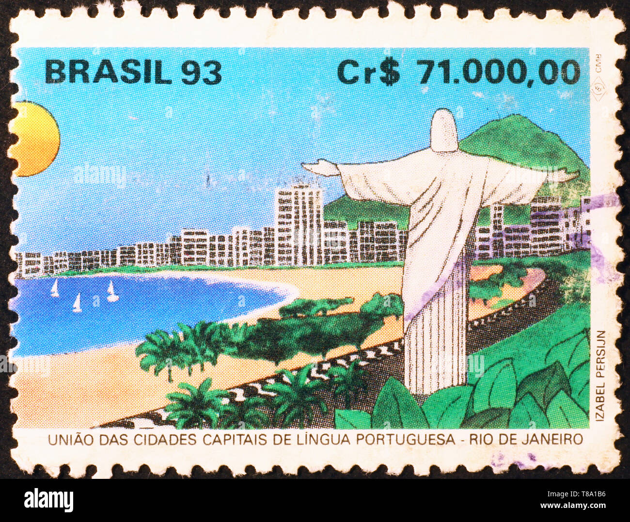 Panorama of Rio de Janeiro on vintage postage stamp Stock Photo - Alamy